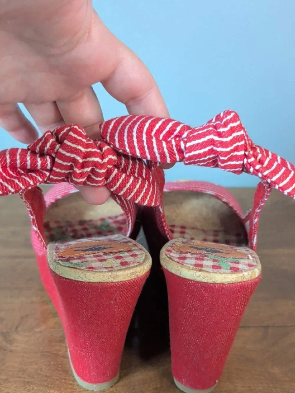 Rocket Dog Red Striped Peep-Toe Wedge Sandals